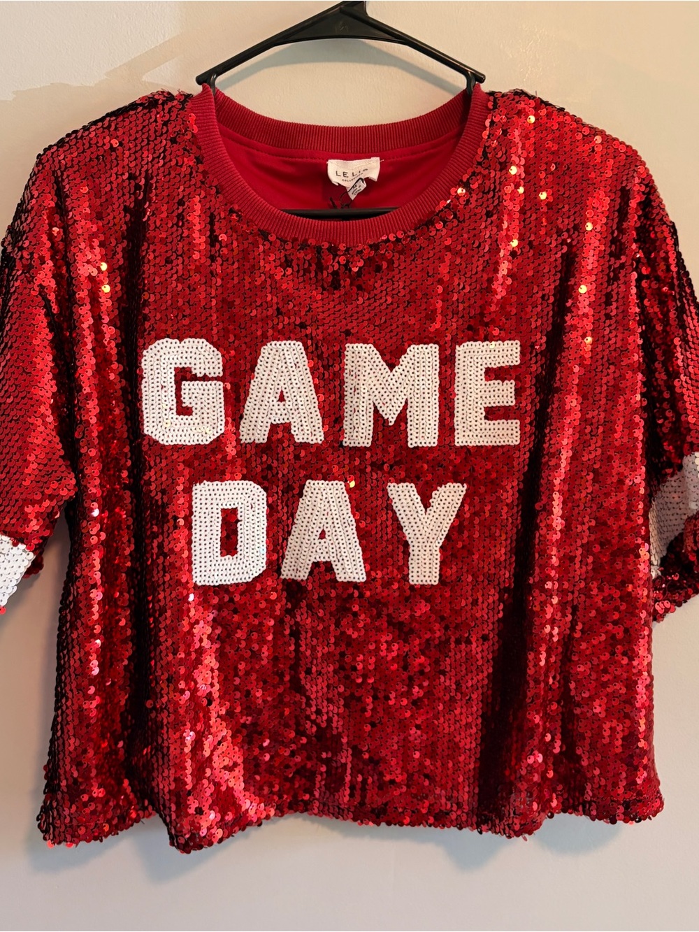 NWT Le Lis Red Sequin "Game Day" Tee - Picture 5 of 8